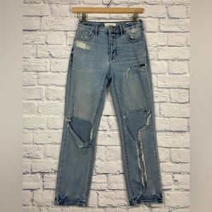 PacSun Distressed Acid Washed Mom Jean High Rise Straight Leg Size 23 XS
